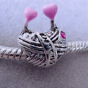 Pink Heart Knitting Yarn Ball Charm Bead fits PANDORA